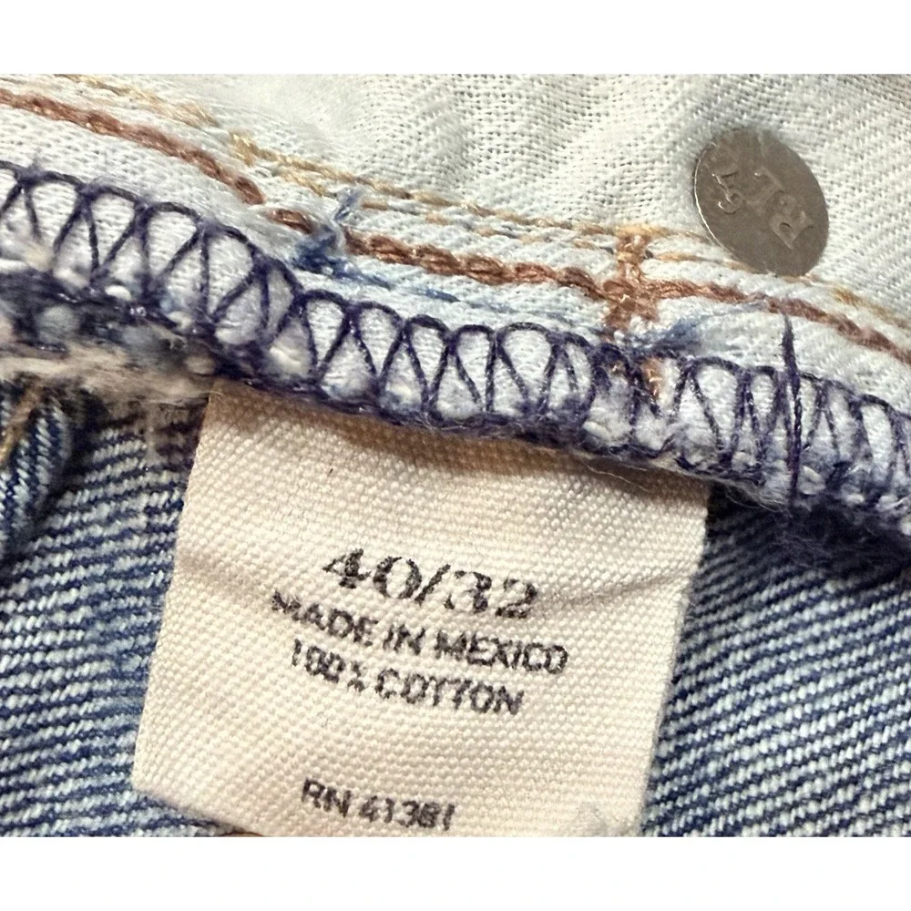 Polo Ralph Lauren Vintage 67 Jeans 40x32 Blue Straight Leg RL Logo Distressed